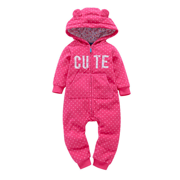 casaco infantil bebes girl snow clothes Winter Rompers hoodies roupa kids clothing one piece Baby Girls boys love pink suits